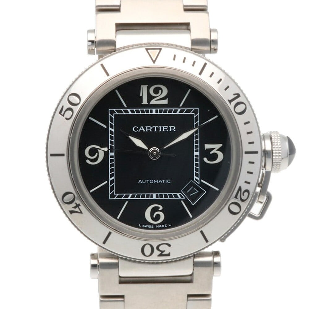 Cartier Pasha Seatimer Automatic Men's Stainless Steel Black Dial Watch: Cartier Pasha Seatimer Automatic Men's Stainless Steel Black Dial Watch This is a Cartier Pasha Seatimer 2790 automatic wristwatch designed for men. Crafted in Switzerland, it features a stainless ste