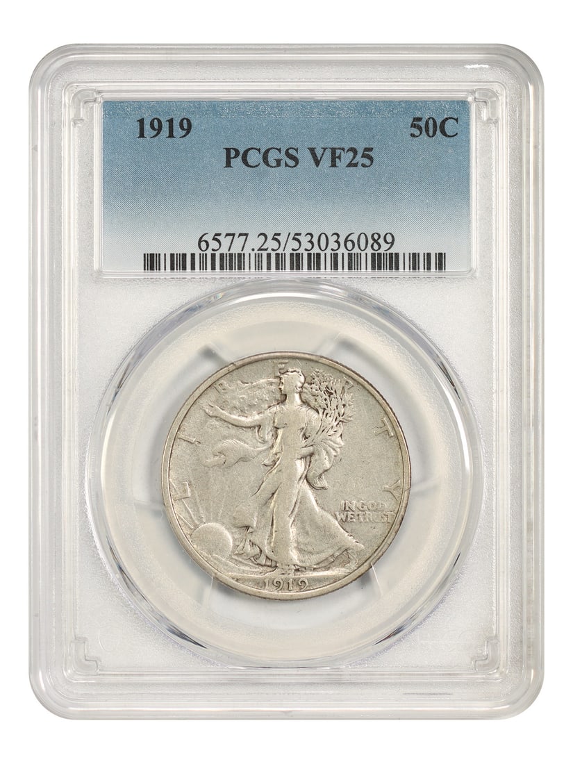 PCGS VF25 1919 Walking Liberty Half Dollar 50C Scarce Date (1 of 4)
