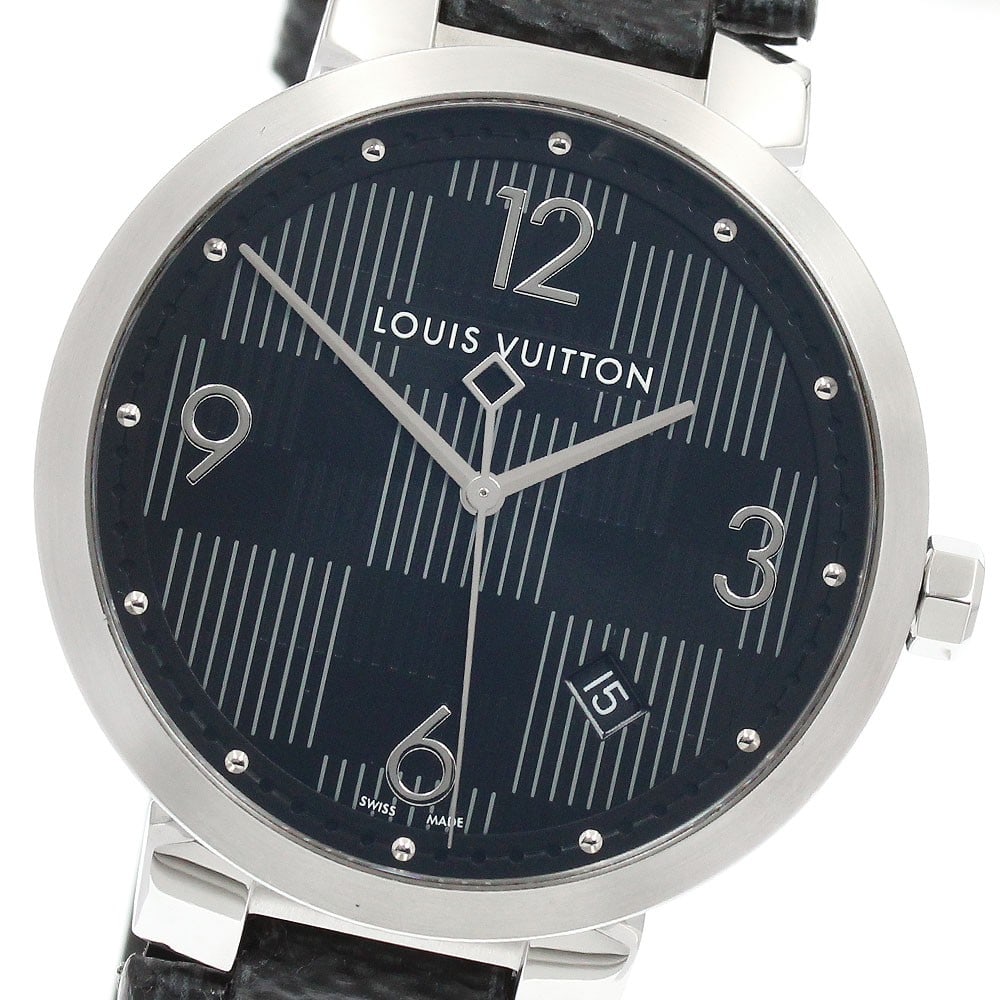 Louis Vuitton Tambour Slim Quartz Date Men's Watch: Louis Vuitton Tambour Slim Quartz Date Men's Watch This is a pre-owned Louis Vuitton Q1D07 Tambour Slim Damier Graphite Date Quartz men's wristwatch. Made in Switzerland, this timepiece features a qua