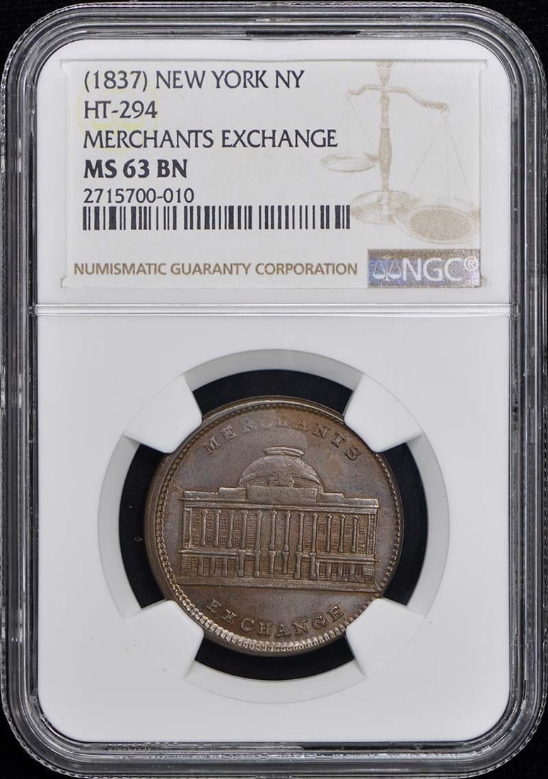 1837 HT-294 New York Hard Times Token NGC MS63 Brown (1 of 2)