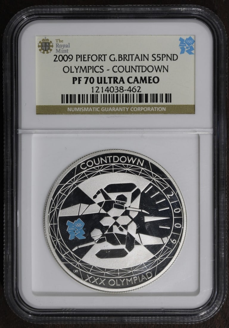NGC PF70 Ultra Cameo 2009 British Royal Mint Silver Piefort 5 Pounds Olympics 1 (1 of 2)