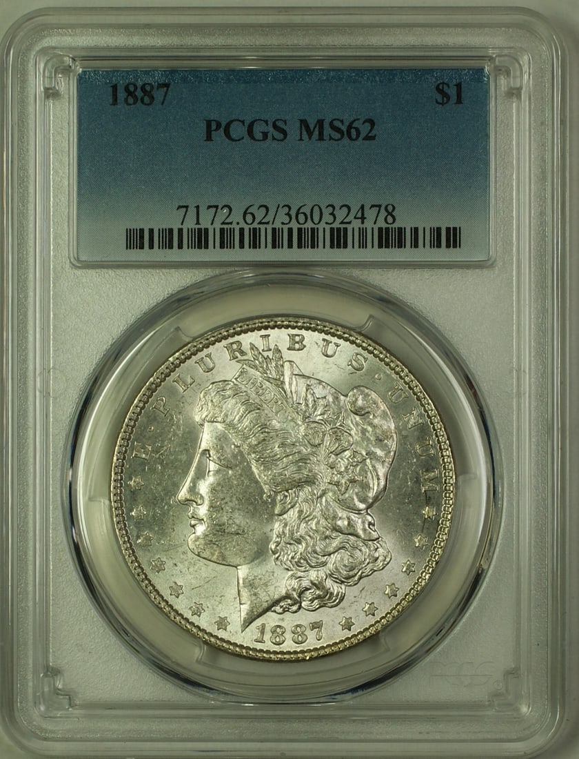 PCGS MS62 1887 Morgan Silver Dollar Philadelphia Mint: PCGS MS62 1887 Morgan Silver Dollar Philadelphia Mint This 1887 Morgan Silver Dollar features the classic design and is certified by PCGS with a grade of MS-62. Struck in Philadelphia, the coin is com