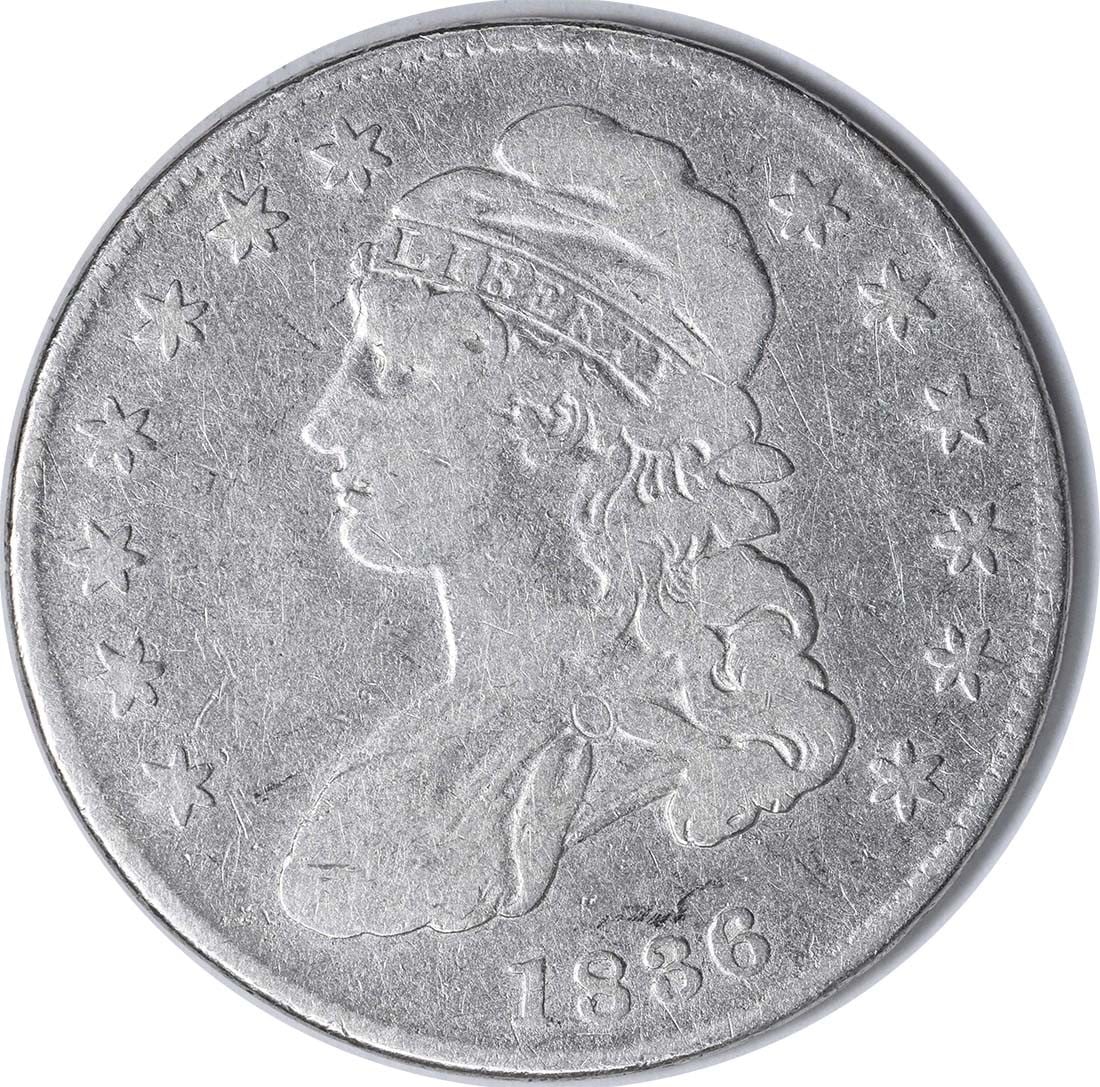 1836 Lettered Edge Bust Half Dollar Fine Silver 50C: 1836 Lettered Edge Bust Half Dollar Fine Silver 50C This 1836 Bust Silver Half Dollar features a lettered edge and was struck in Philadelphia. Composed of 89.2% silver and 10.8% copper, the coin has a