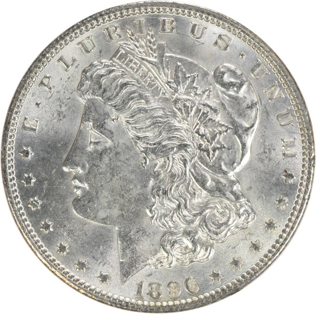 Choice BU 1896 Silver Dollar Morgan Uncirculated No Mint Mark: Choice BU 1896 Silver Dollar Morgan Uncirculated No Mint Mark This is a 1896 Morgan Silver Dollar from the United States, featuring a composition of silver and a denomination of $1. The coin is in Cho