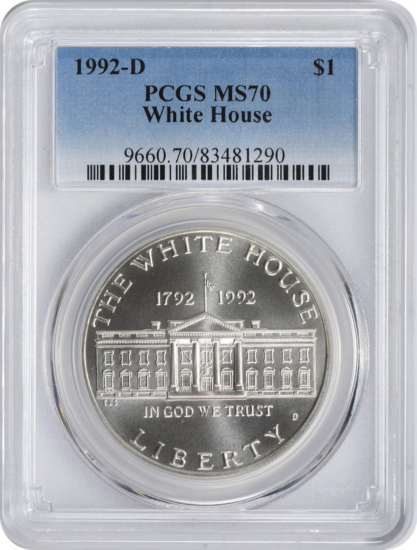 1992-D Commemorative Silver Dollar MS70 PCGS Denver Mint: 1992-D Commemorative Silver Dollar MS70 PCGS Denver Mint This 1992-D White House Commemorative Silver Dollar is a stunning piece, certified MS70 by PCGS, ensuring its exceptional quality. Minted in De