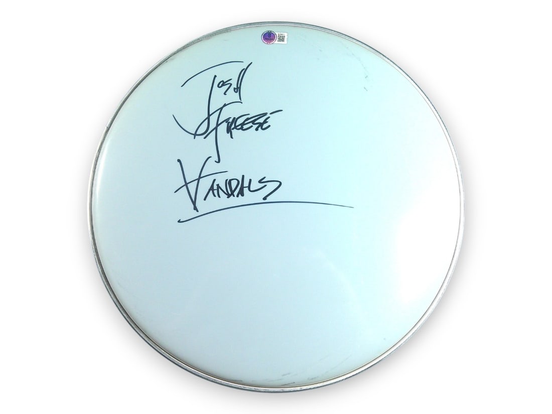 14 Inch Drumhead Signed by Josh Freese with Beckett Authentication: 14 Inch Drumhead Signed by Josh Freese with Beckett Authentication This pre-owned 14-inch drumhead is signed by Josh Freese, drummer for the Vandals. The autograph has been authenticated by Beckett Au