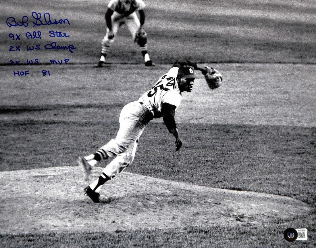 Bob Gibson signed Cardinals 11x14 photo with 4 inscriptions Beckett (1 of 1)