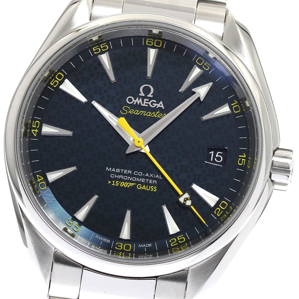 OMEGA Seamaster Aqua Terra 007 Men's Wristwatch: OMEGA Seamaster Aqua Terra 007 Men's Wristwatch This OMEGA Seamaster Aqua Terra James Bond 007 men's wristwatch combines Swiss craftsmanship with a sophisticated design. It is a pre-owned timepiece, o