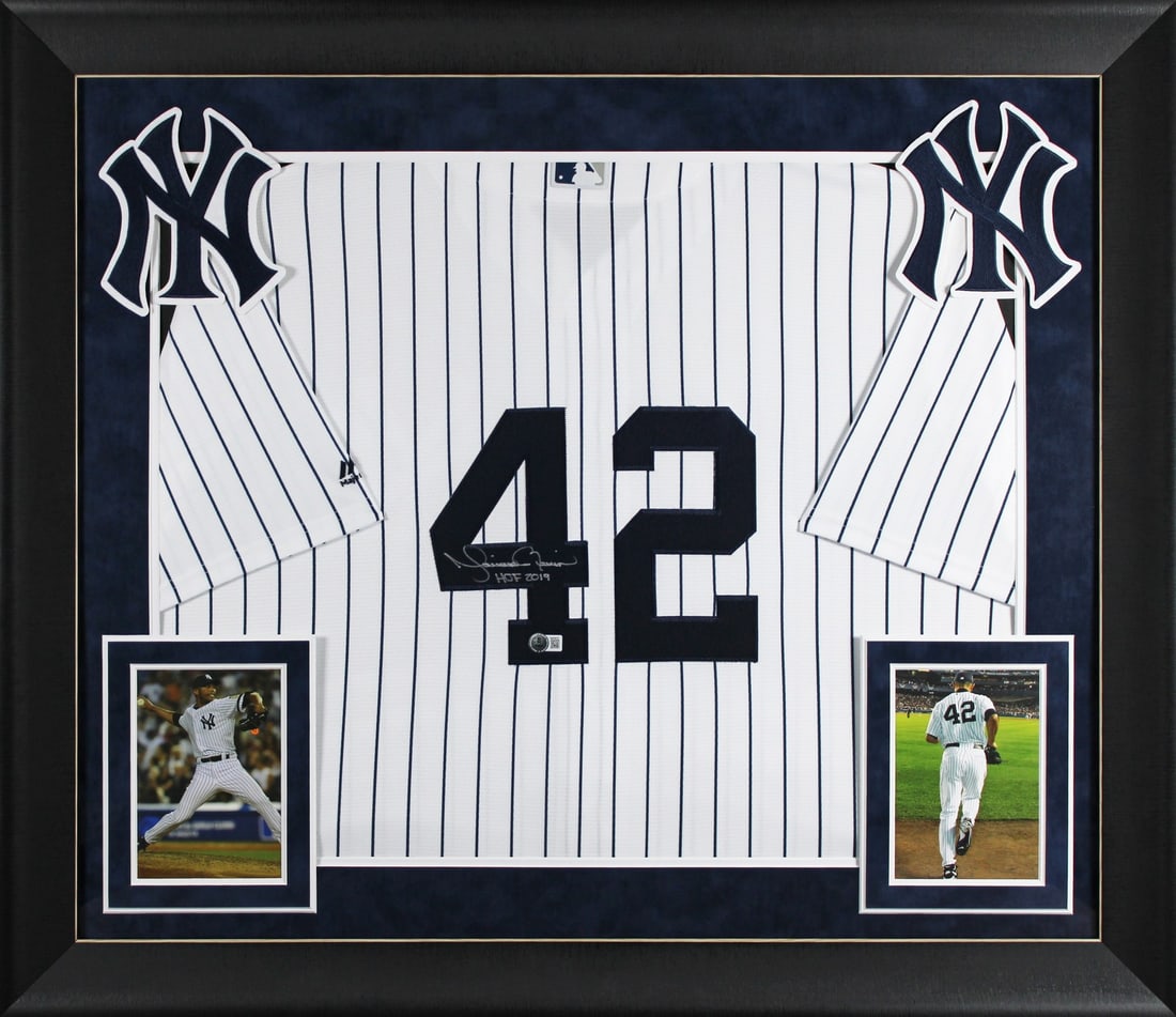 Mariano Rivera Signed HOF 2019 White Pinstripe Jersey Framed BAS: Mariano Rivera Signed HOF 2019 White Pinstripe Jersey Framed BAS Celebrate the legacy of Mariano Rivera with this autographed White Pinstripe Majestic Cool Base Framed Jersey, featuring the inscriptio