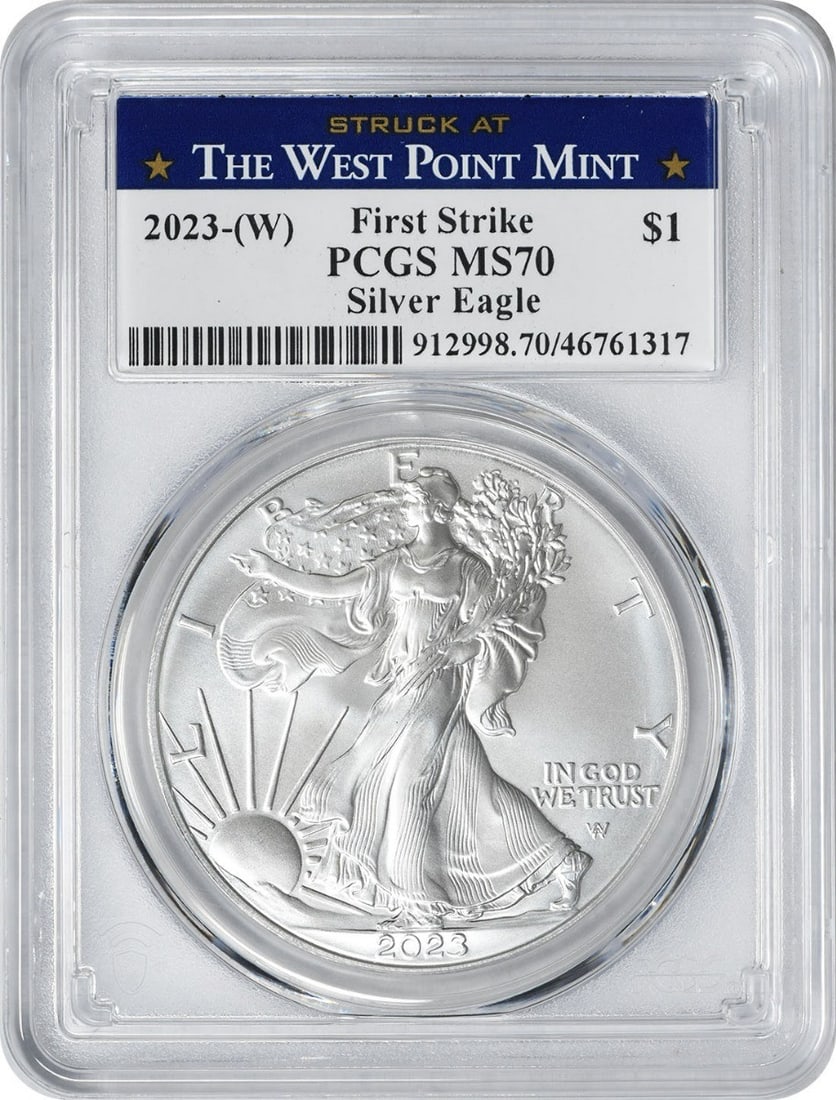 PCGS MS70 First Strike 2023 W American Silver Eagle $1 (1 of 2)
