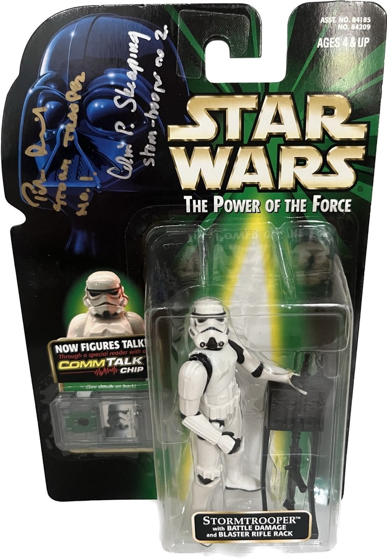 Star Wars POTF Stormtrooper Signed Action Figure by Diamond Skeaping Beckett Authenticated: Star Wars POTF Stormtrooper Signed Action Figure by Diamond Skeaping Beckett Authenticated This is an autographed Star Wars The Power of the Force action figure featuring signatures from Peter Diamond