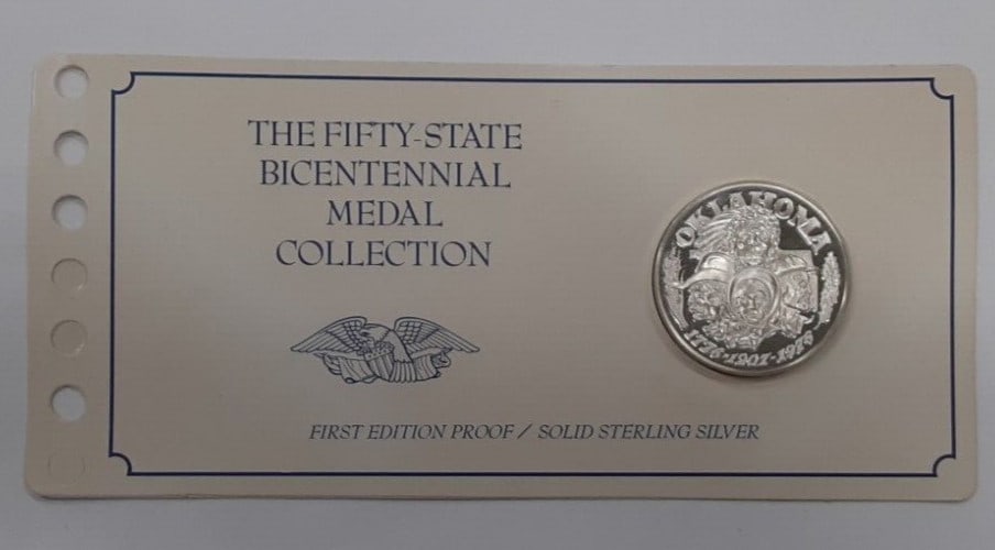 Oklahoma Sterling Silver Proof Medal from Fifty State Bicentennial Series with Info Card (1 of 2)