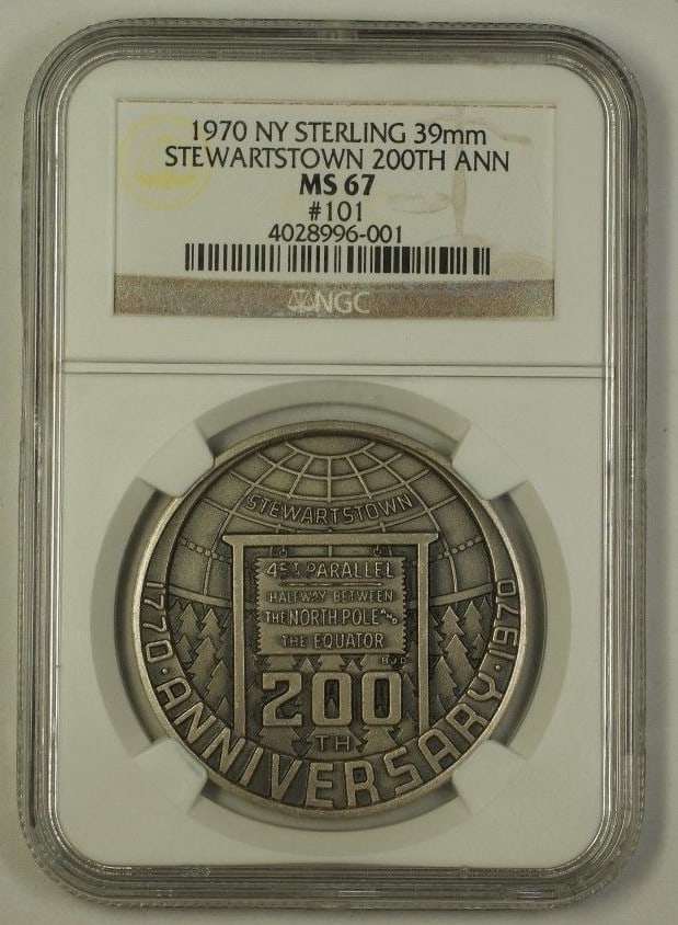 Stewartstown 200th Anniversary Silver Medal 39mm NGC MS-67 1970 (1 of 2)