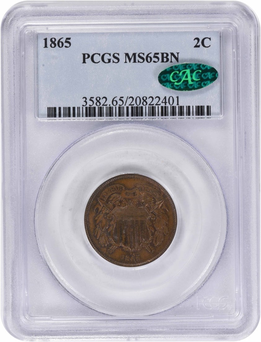 PCGS MS65BN CAC 1865 United States 2C coin (1 of 2)