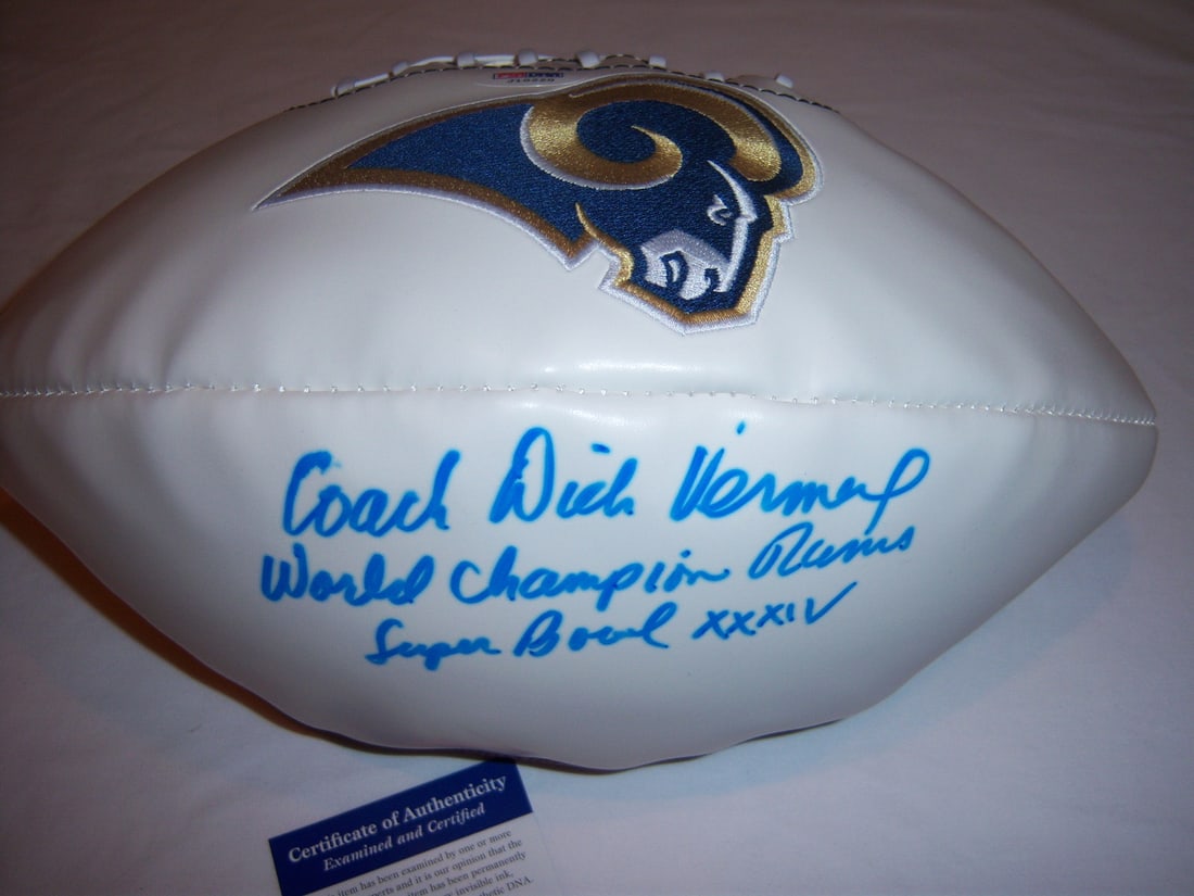 PSA DNA authenticated Dick Vermeil signed NFL football: PSA DNA authenticated Dick Vermeil signed NFL football This is an original NFL football signed by Coach Dick Vermeil. The ball is associated with the St. Louis Rams and Philadelphia Eagles, and featur