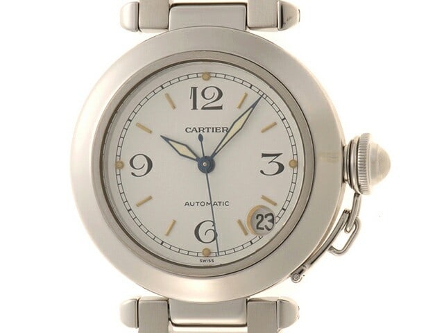 Cartier Pasha C Men's Automatic Stainless Steel White Dial Watch: Cartier Pasha C Men's Automatic Stainless Steel White Dial Watch This is a pre-owned Cartier Pasha C W31015M7 men's wristwatch featuring a stainless steel case and bracelet with a white dial. The watc