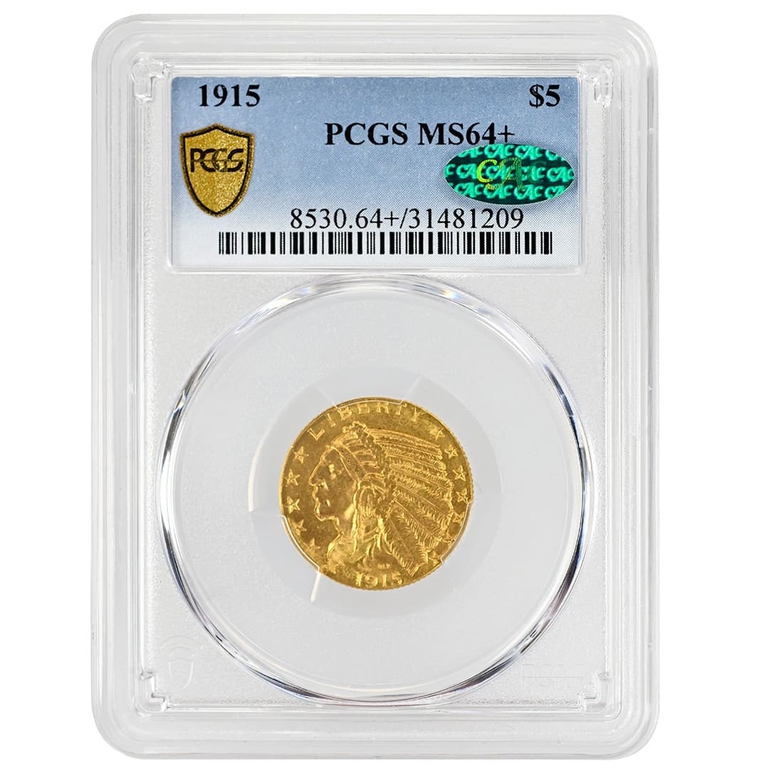 PCGS CAC 1915 Indian $5 Gold Coin MS64+ (1 of 4)
