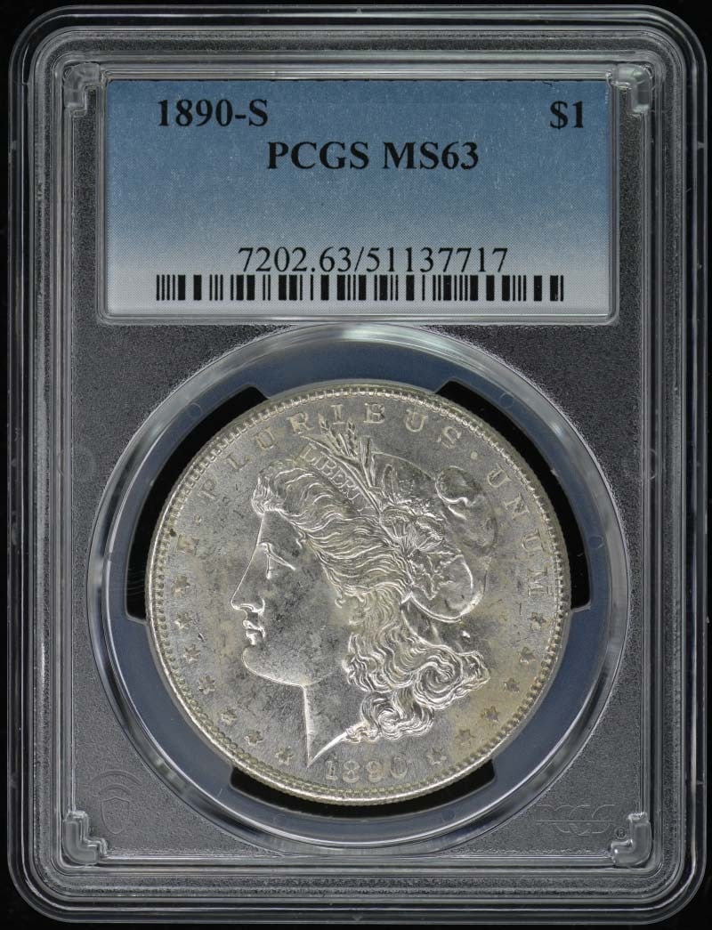 1890-S Morgan Dollar PCGS MS63 Uncirculated San Francisco Coin: 1890-S Morgan Dollar PCGS MS63 Uncirculated San Francisco Coin This stunning 1890-S Morgan Dollar is graded MS63 by PCGS, reflecting its uncirculated condition. Minted in San Francisco, this coin is a