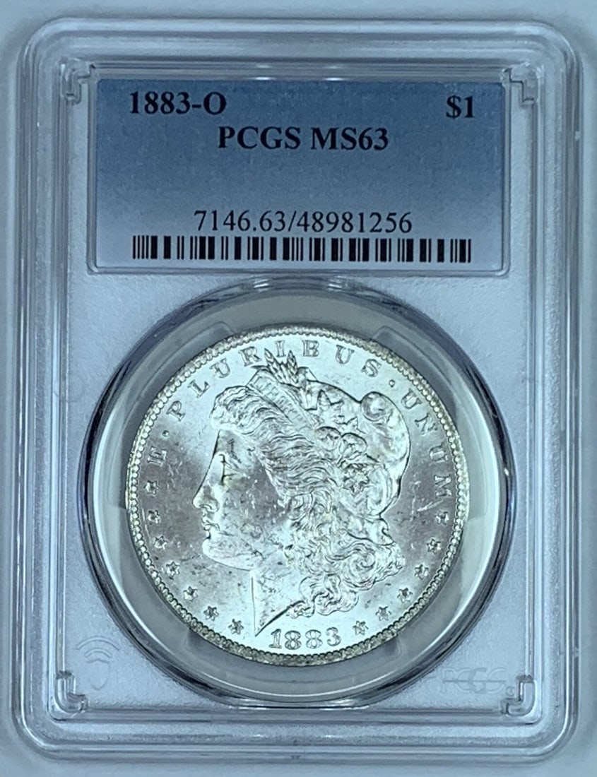 PCGS MS 63 1883-O Morgan Silver Dollar Uncirculated $1 Coin: PCGS MS 63 1883-O Morgan Silver Dollar Uncirculated $1 Coin This 1883-O Morgan Silver Dollar is certified by PCGS with a grade of MS 63. Composed of silver, this uncirculated coin originates from the 