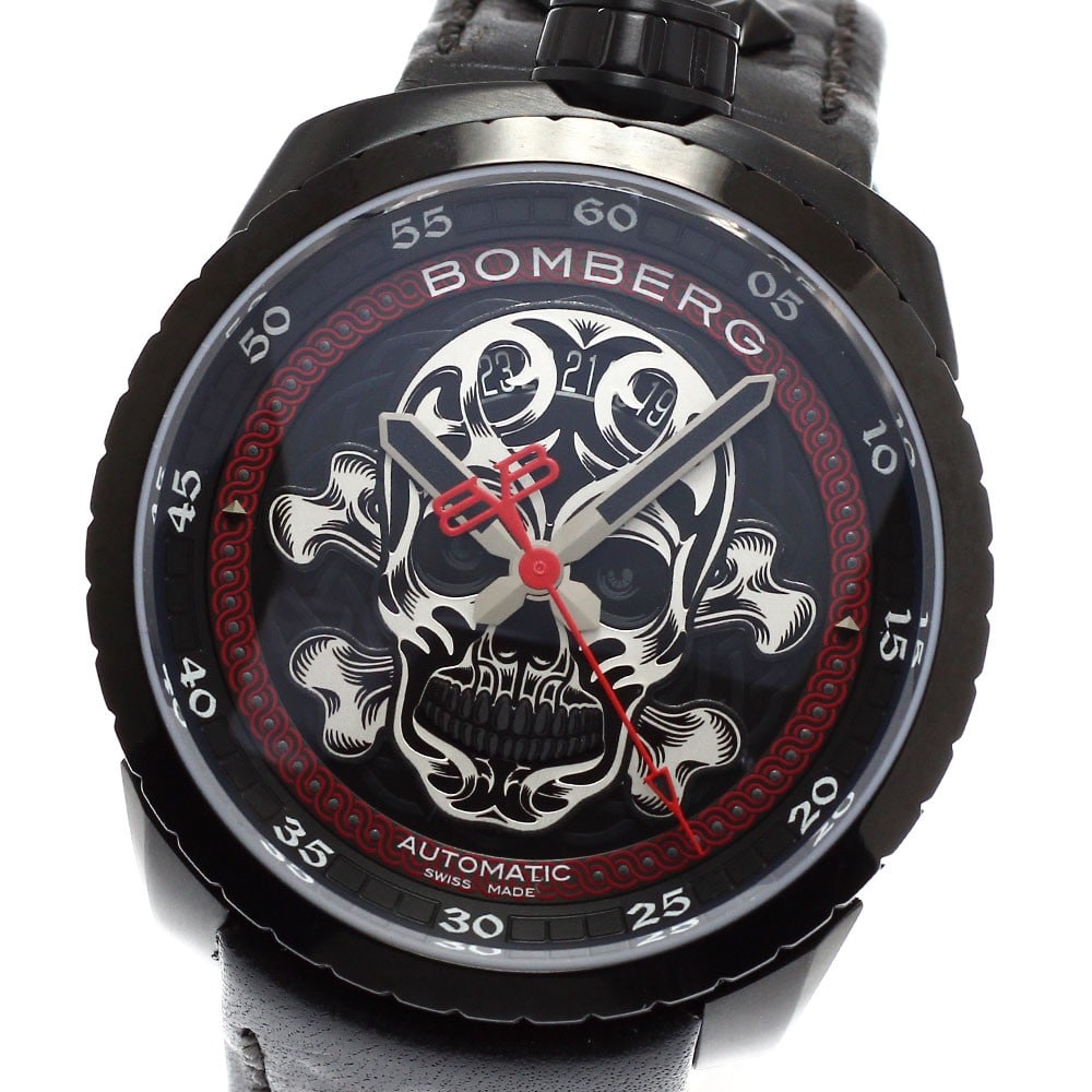 BOMBERG Bolt-68 Badass Automatic Wristwatch Black Skull Date Limited: BOMBERG Bolt-68 Badass Automatic Wristwatch Black Skull Date Limited BOMBERG BS45APBA.039-1.3 BOLT-68 Badass Limited Black Skull Date Automatic wristwatch for men. This pre-owned Swiss-made watch feat
