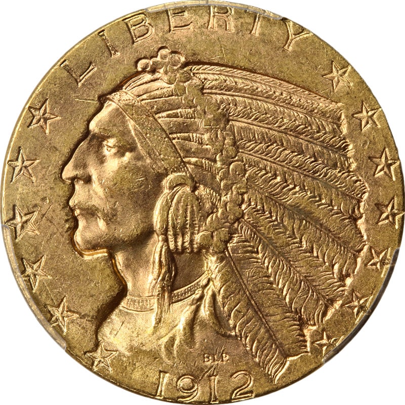 PCGS MS64 1912-P Indian Head $5 Gold Coin: PCGS MS64 1912-P Indian Head $5 Gold Coin This 1912-P Indian Gold $5 coin is graded MS64 by PCGS, indicating a high-quality uncirculated piece with attractive luster, strong strike, and appealing colo