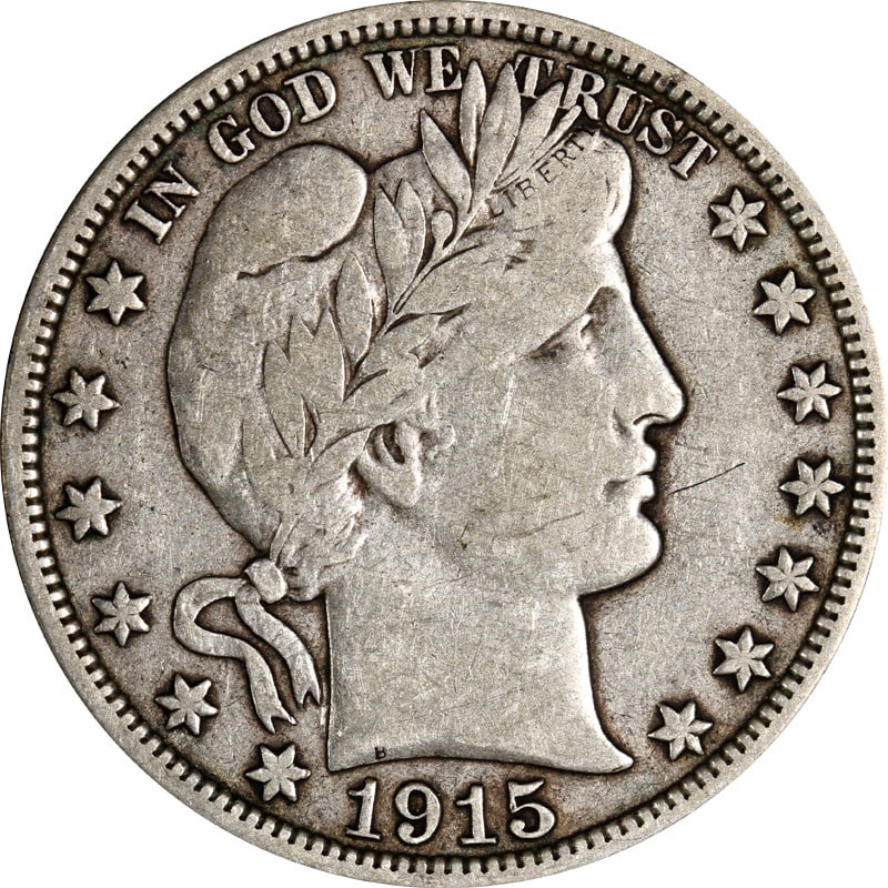 Barber Half Dollar 1915-D Silver Coin: Barber Half Dollar 1915-D Silver Coin This is a 1915-D Barber Half Dollar featuring the Denver mint mark. The coin is composed of 90% silver and originates from the United States. It is a circulated p