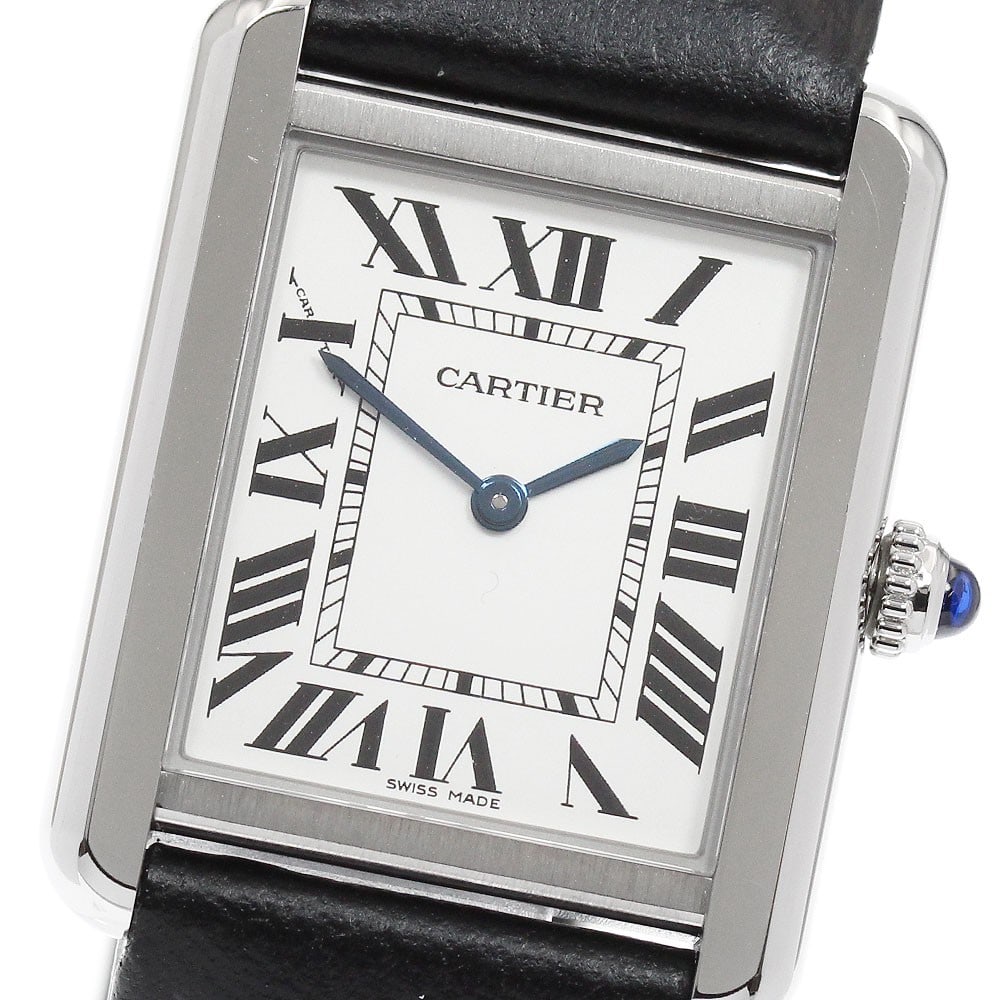 Cartier Tank Solo Ladies Quartz Silver Dial Leather Strap Watch (1 of 7)
