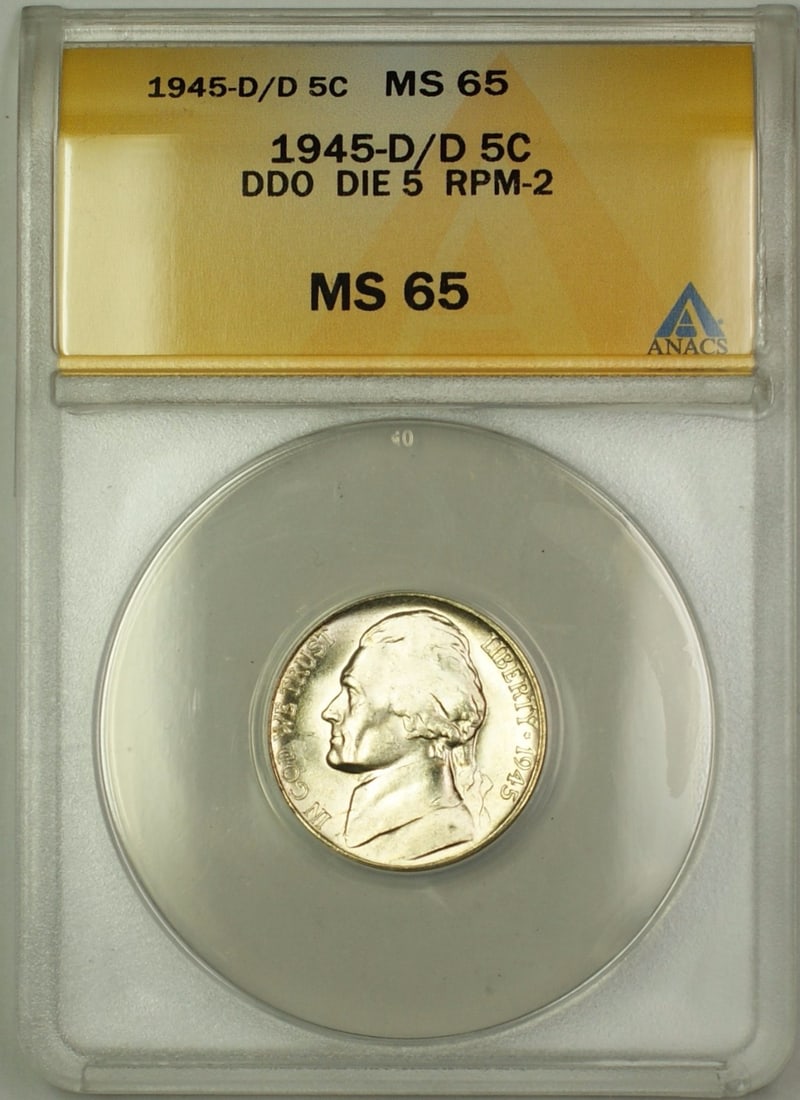 ANACS MS-65 1945-D/D Jefferson Silver Nickel 5C RPM-2 DDO (1 of 2)