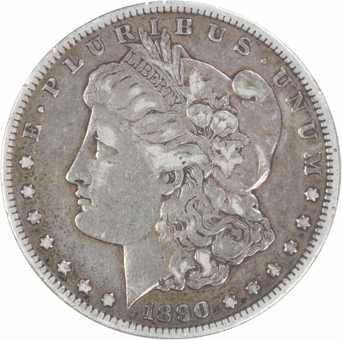 1890 Carson City CC Morgan Dollar VF Uncertified: 1890 Carson City CC Morgan Dollar VF Uncertified An 1890-CC Morgan Silver Dollar in VF grade, circulated and uncertified. This United States coin has a denomination of $1 and features the Morgan desig