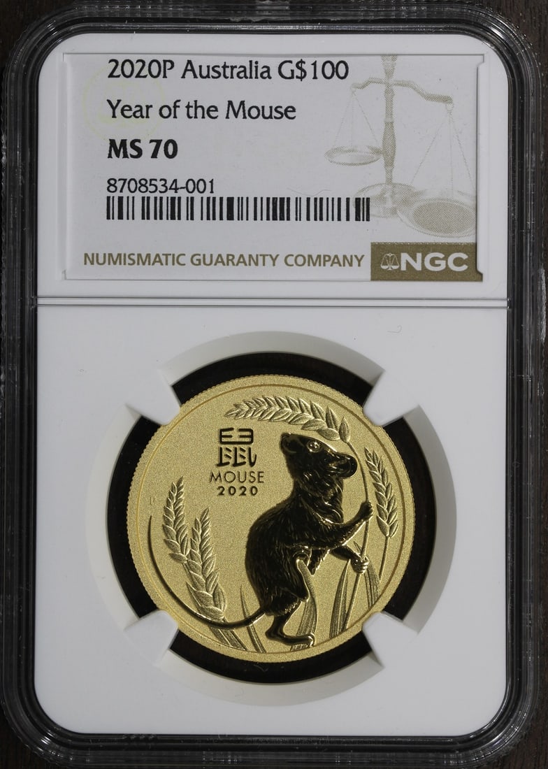 NGC MS70 2020 Australia Perth Mint Lunar Mouse 1 oz Gold Coin (1 of 2)