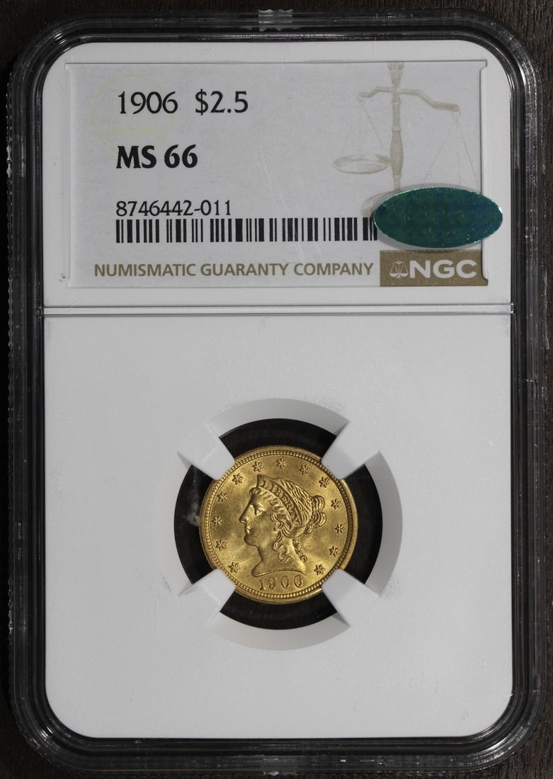 1906 Liberty Head $2.50 Gold Quarter Eagle NGC MS66 CAC (1 of 4)