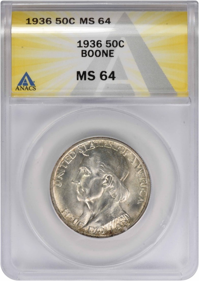 1936 ANACS MS64 Silver Boone Half Dollar Commemorative Coin (1 of 2)