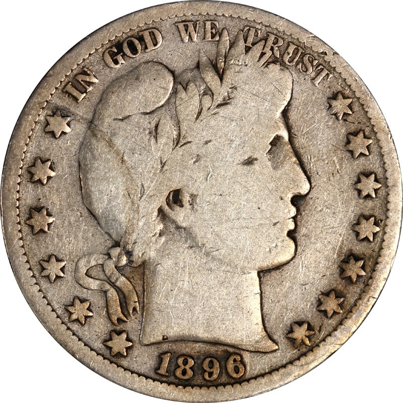 United States 1896-S Barber Silver Half Dollar: United States 1896-S Barber Silver Half Dollar 1896-S Barber Half Dollar made of silver and struck for the United States in 1896. The coin is listed as circulated and pre-owned, and it is uncertified.