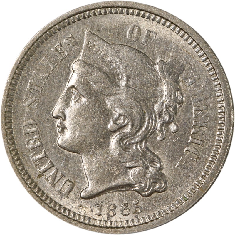 1865 United States Nickel Three Cent Circulated Coin: 1865 United States Nickel Three Cent Circulated Coin This is an 1865 Three Cent Nickel coin from the United States. The coin is composed of nickel, circulated, and is pre-owned. It is uncertified. Spe