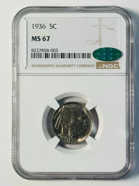 NGC MS 67 CAC 1936 Buffalo 5 Cents Nickel (1 of 2)