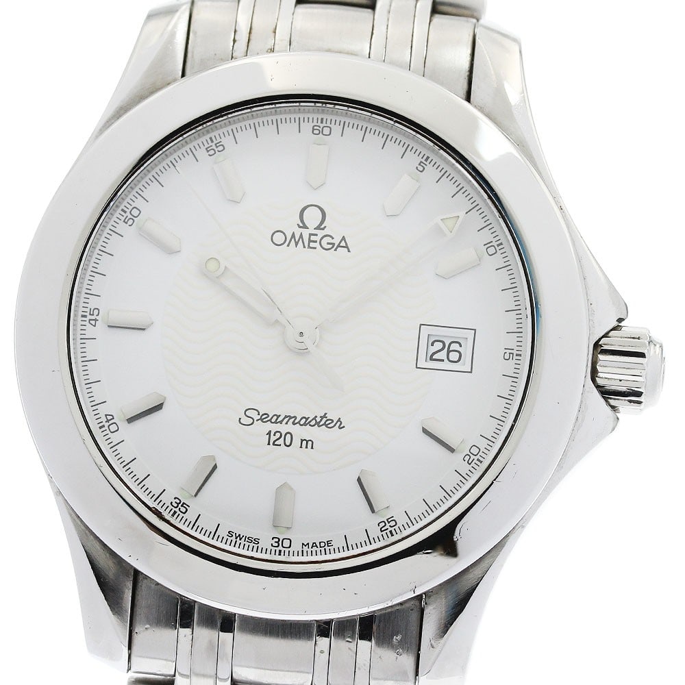 Omega Seamaster 120 Quartz Date Men's Watch 2511.21: Omega Seamaster 120 Quartz Date Men's Watch 2511.21 This OMEGA Seamaster 120 Date Quartz men's wristwatch features a stainless steel case and band with a white dial. The watch is equipped with a quart