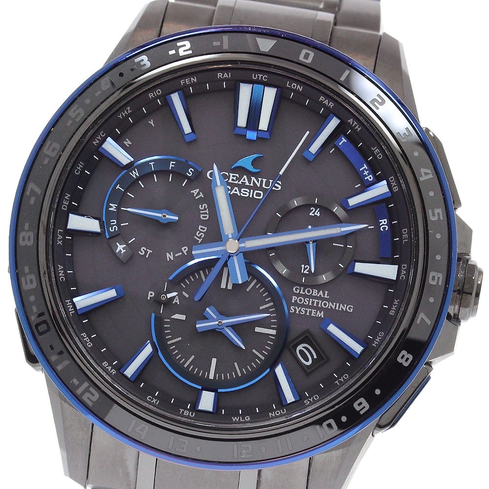 CASIO Oceanus Titanium Solar Radio Controlled Men's Wristwatch: CASIO Oceanus Titanium Solar Radio Controlled Men's Wristwatch This Casio Oceanus men's wristwatch, model OCW-G1200B-1AJF, features a titanium case and band with a black dial. The watch is powered by 