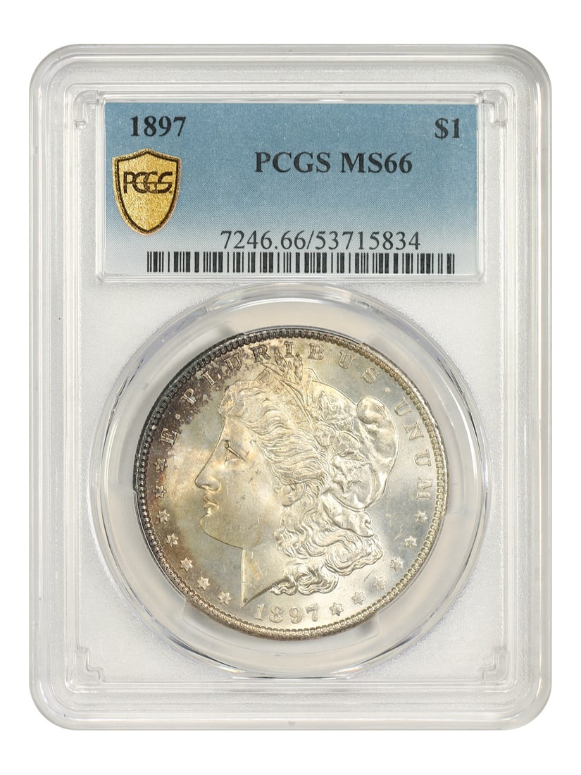 1897 PCGS MS66 Morgan Silver Dollar $1: 1897 PCGS MS66 Morgan Silver Dollar $1 1897 Morgan Dollar $1 certified by PCGS and graded MS66. This uncirculated Philadelphia issue is a deceptively better date Morgan dollar in MS64 and higher, with