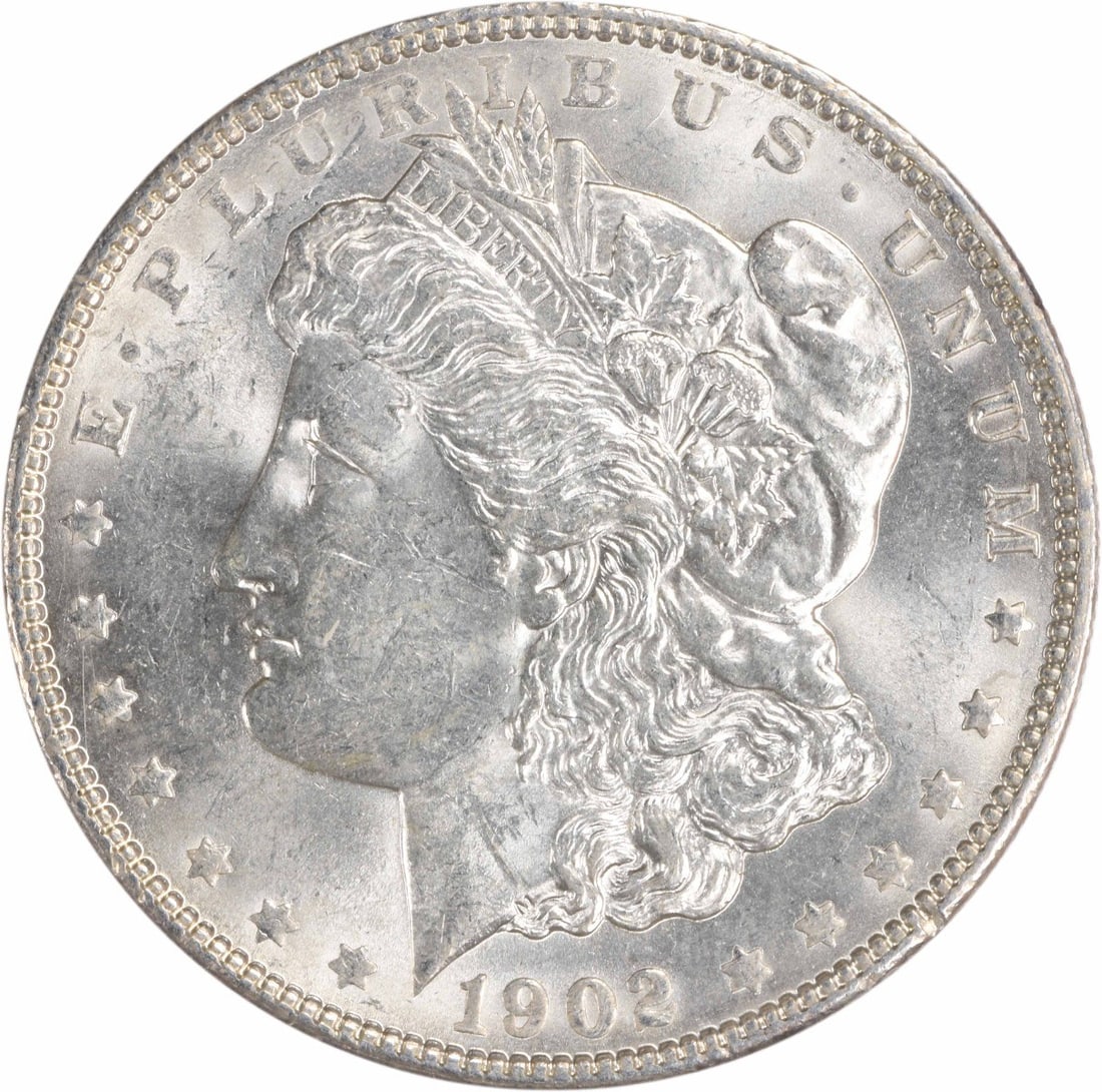 Uncirculated 1902 Silver Dollar Morgan Series Choice BU No Mint Mark: Uncirculated 1902 Silver Dollar Morgan Series Choice BU No Mint Mark This 1902 Morgan Silver Dollar is a Choice Brilliant Uncirculated example. Struck in silver without a mint mark, this pre-owned coi