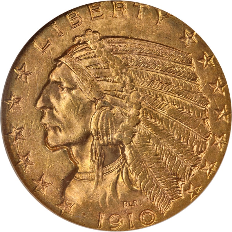 1910-S Indian Head $5 Gold Coin NGC MS62 Key Date: 1910-S Indian Head $5 Gold Coin NGC MS62 Key Date This 1910-S Indian Gold $5 coin is graded MS62 by NGC, indicating uncirculated condition. The coin features attractive luster, strong strike, and appe