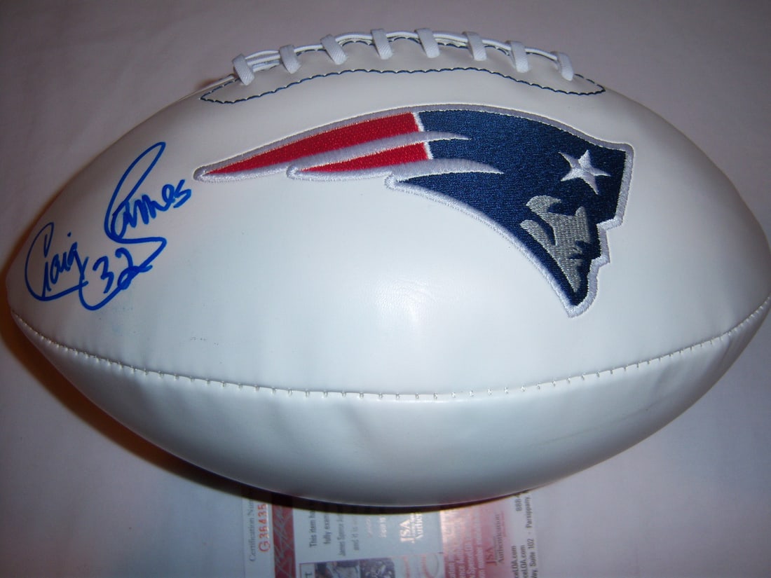 Signed NFL Football Craig James Patriots SMU JSA COA: Signed NFL Football Craig James Patriots SMU JSA COA This collectible football features the New England Patriots logo and is signed by Craig James, who played for both the New England Patriots and the