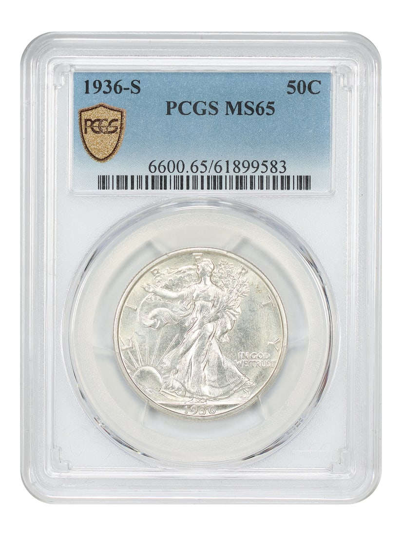 PCGS MS65 1936-S Walking Liberty Half Dollar 50C: PCGS MS65 1936-S Walking Liberty Half Dollar 50C 1936-S Walking Liberty Half Dollar graded MS65 by PCGS. This uncirculated 50C coin is from the San Francisco mint and is identified as part of the Walk