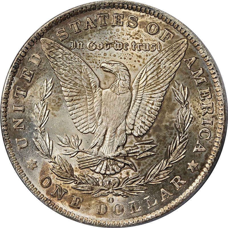 PCGS MS63 1885-O Morgan Dollar With Toned Silver Finish: PCGS MS63 1885-O Morgan Dollar With Toned Silver Finish This 1885-O Morgan Silver Dollar features attractive toning and has been certified by PCGS with a grade of MS63. Minted in New Orleans, it is co