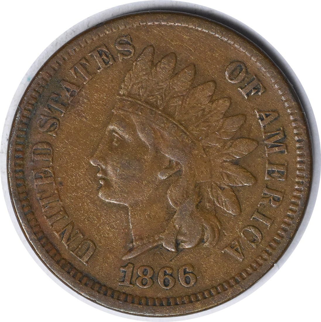 1866 Indian Head Copper Small Cent VF Uncertified: 1866 Indian Head Copper Small Cent VF Uncertified This is an 1866 Indian Head Cent from the United States, composed of copper. The coin is circulated and graded as VF (Very Fine). It does not have a m