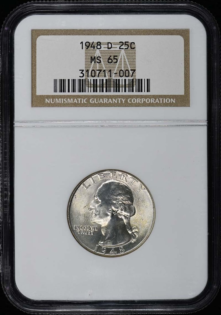 1948 Denver Washington Quarter NGC MS65 Uncirculated: 1948 Denver Washington Quarter NGC MS65 Uncirculated This 1948-D Washington Quarter is graded MS65 by NGC, ensuring its high quality and uncirculated condition. Minted in Denver, this coin is a valuab
