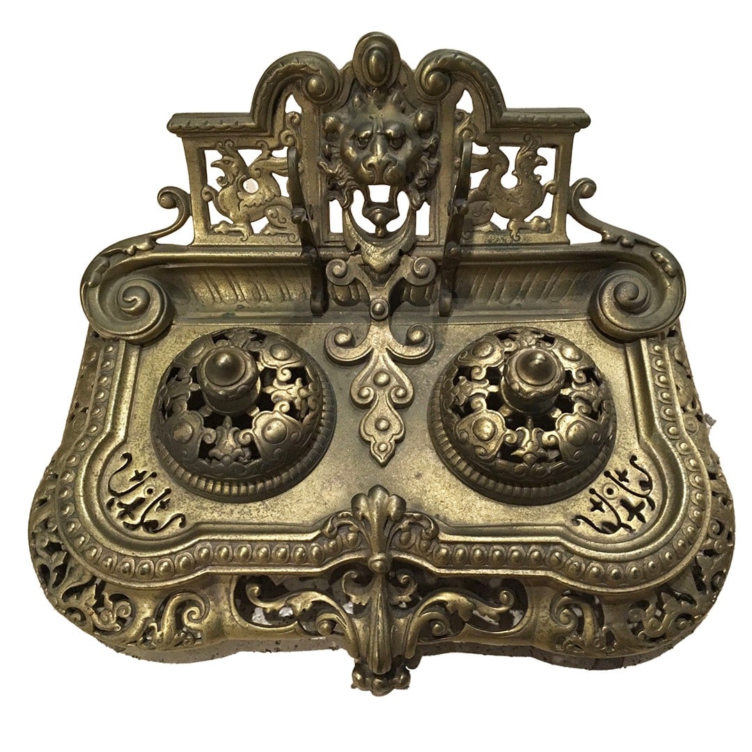Victorian brass desk set inkwell stand 12.5 x 9 x 6 (1 of 6)