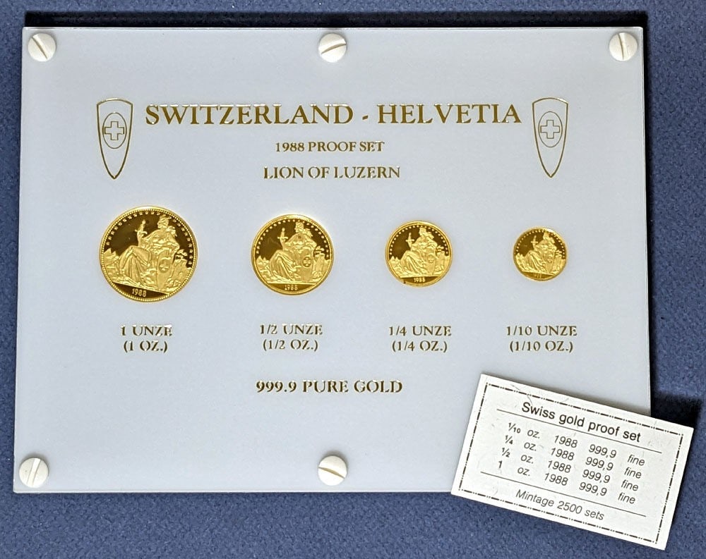Switzerland 1988 Lion of Lucern 4 Piece Gold Proof Coin Set in OGP (1 of 2)