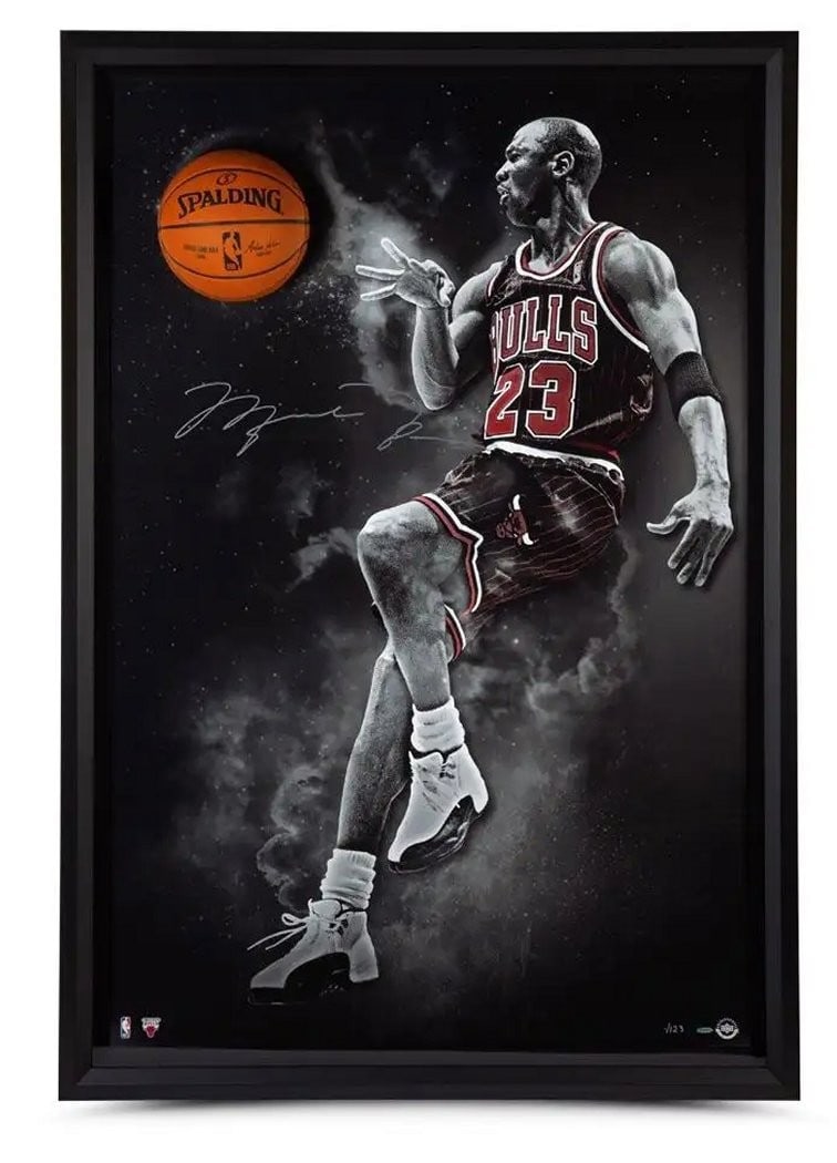 Michael Jordan Autographed 40x60 Breaking Through Photo Limited Edition 123 Upper Deck: Michael Jordan Autographed 40x60 Breaking Through Photo Limited Edition 123 Upper Deck Celebrate the legacy of Michael Jordan with this stunning 40x60 photo titled 'Breaking Through,' capturing one of