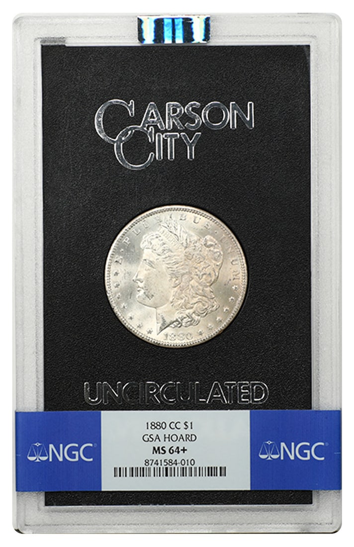 1880-CC Morgan Dollar $1 NGC MS64+ Uncirculated: 1880-CC Morgan Dollar $1 NGC MS64+ Uncirculated 1880 Carson City Morgan Dollar $1, certified by NGC and graded MS64+. The coin is uncirculated and pre-owned, with certification number 8741584010. Spec