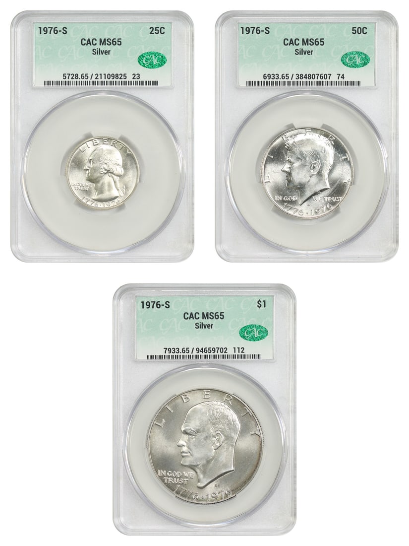 CACG MS65 1976-S Silver Bicentennial 3 Coin Set 25C 50C $1 (1 of 4)